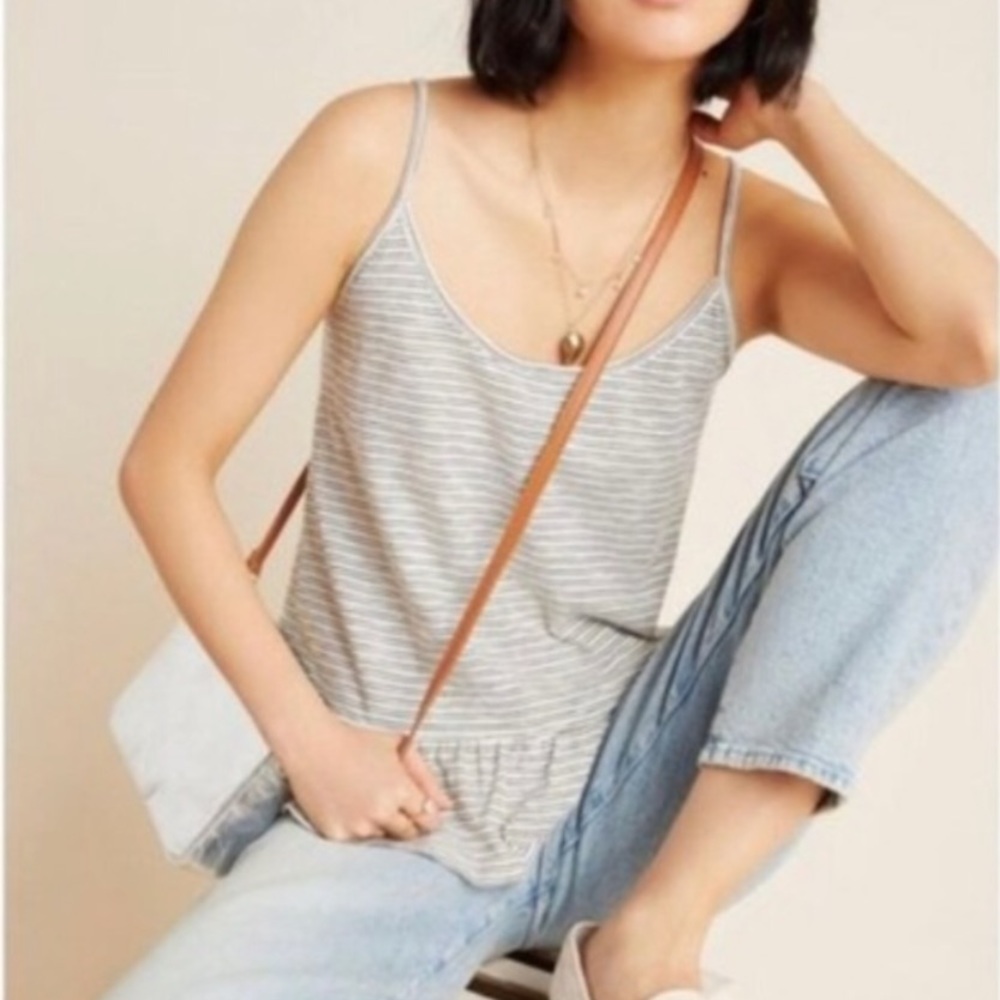 Anthropologie Morena Peplum Stripe Ruffle Back Top Sz L